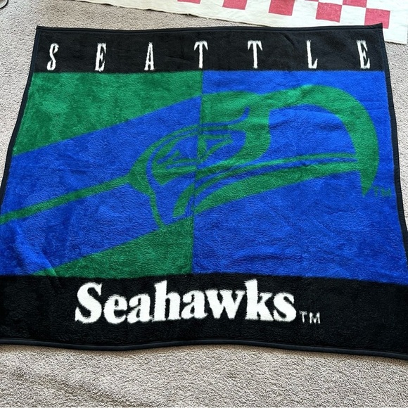 Vintage 90s Seattle Seahawks Biederlack Vintage Soft Stadium Throw Blanke - Picture 1 of 7